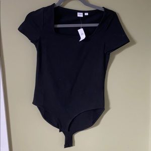 NWT square neck short sleeve black body suit